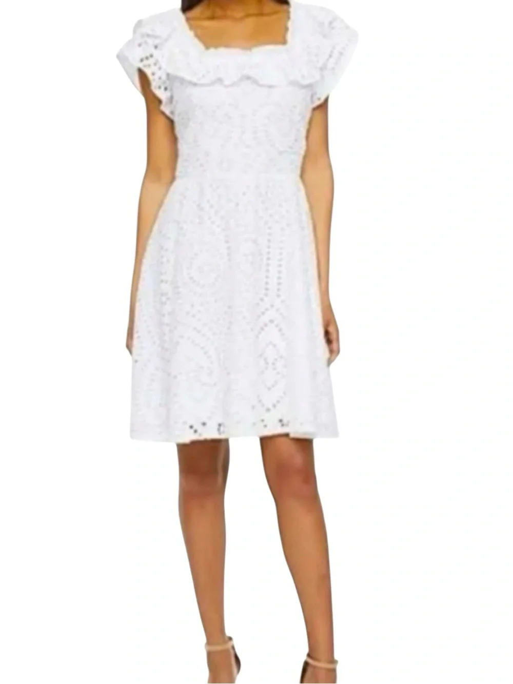 NWT White Eyelet Dress Sz 1X Ruffle Feminine Romantic Vacation Bride